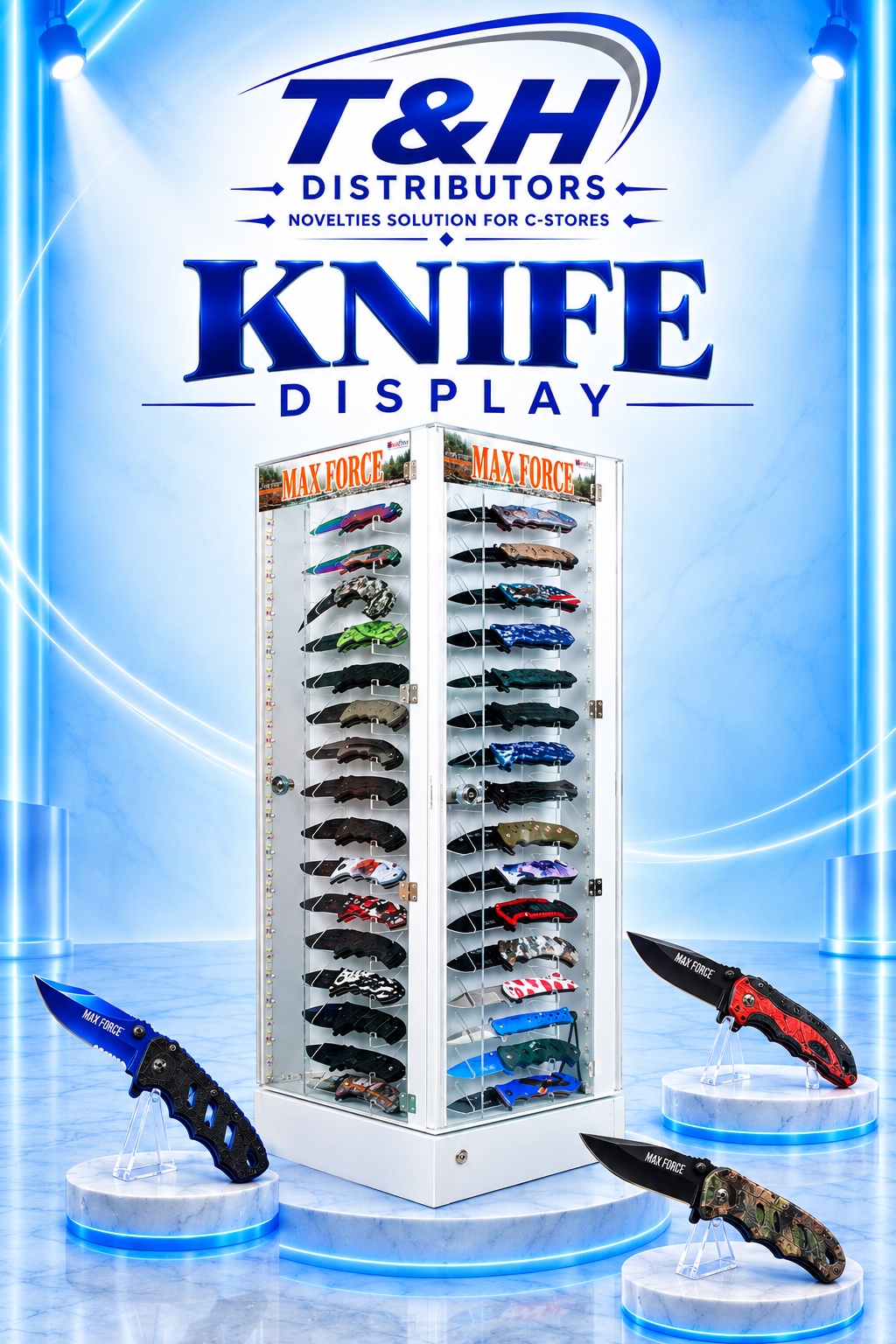 Max Force rotating glass knife display case